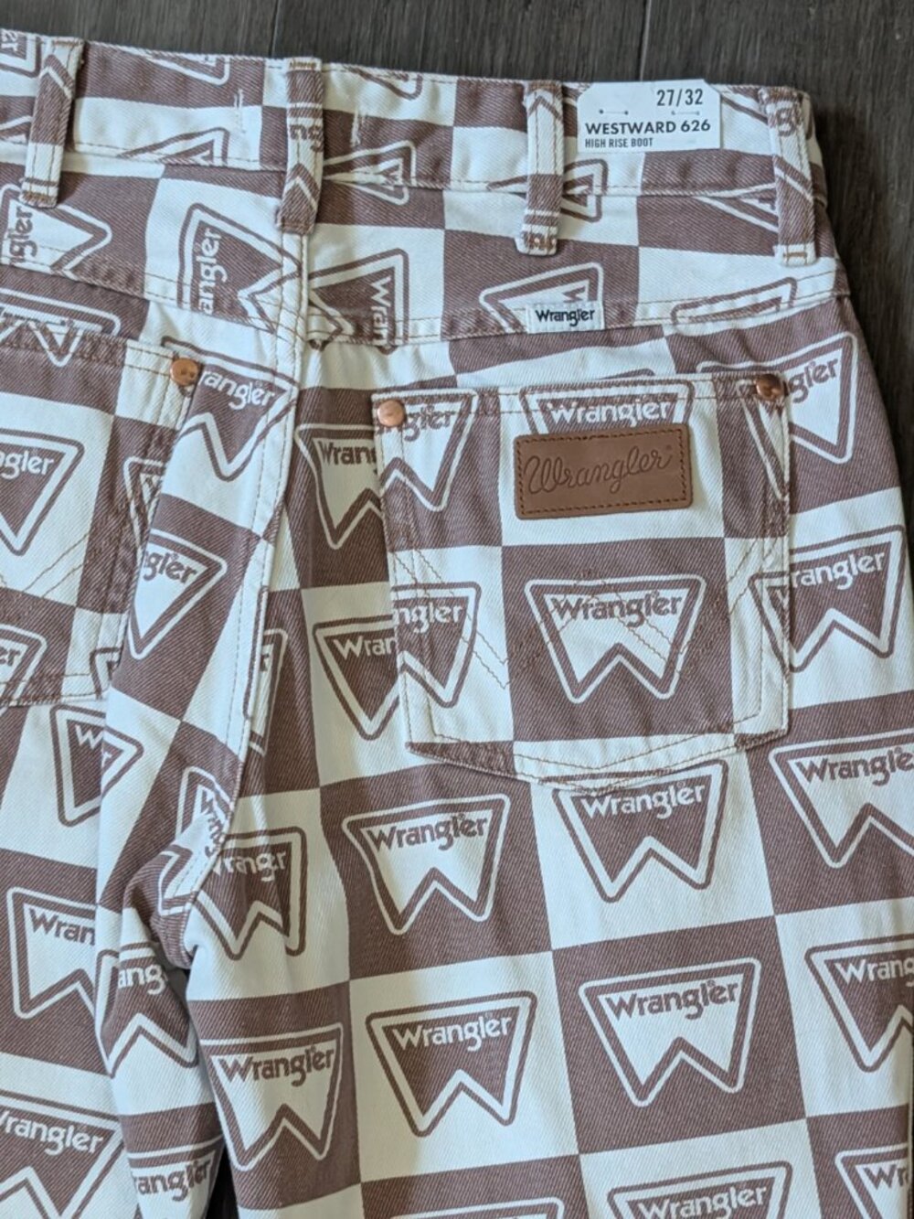 Wrangler Westward 626 Logo Checkerboard High Rise Bootcut Jeans 27/32 - Picture 9 of 11